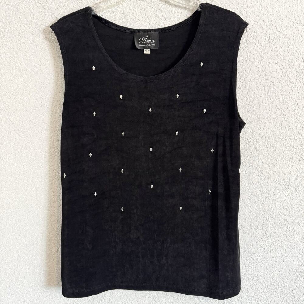 Artex Silver Embellished Womens XL Black Tank Top Traveler Stretch